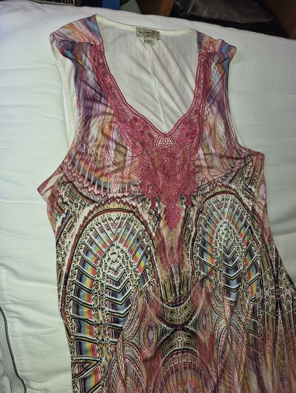 ONE WORLD Pink Multicolor Sleeveless V-Neck Dress
